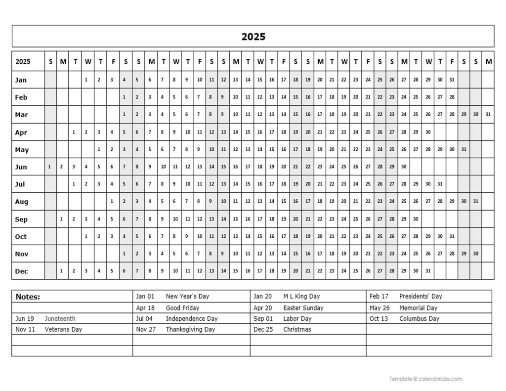 2025 Year At A Glance Calendar Printable Free Download Ardyth Loella