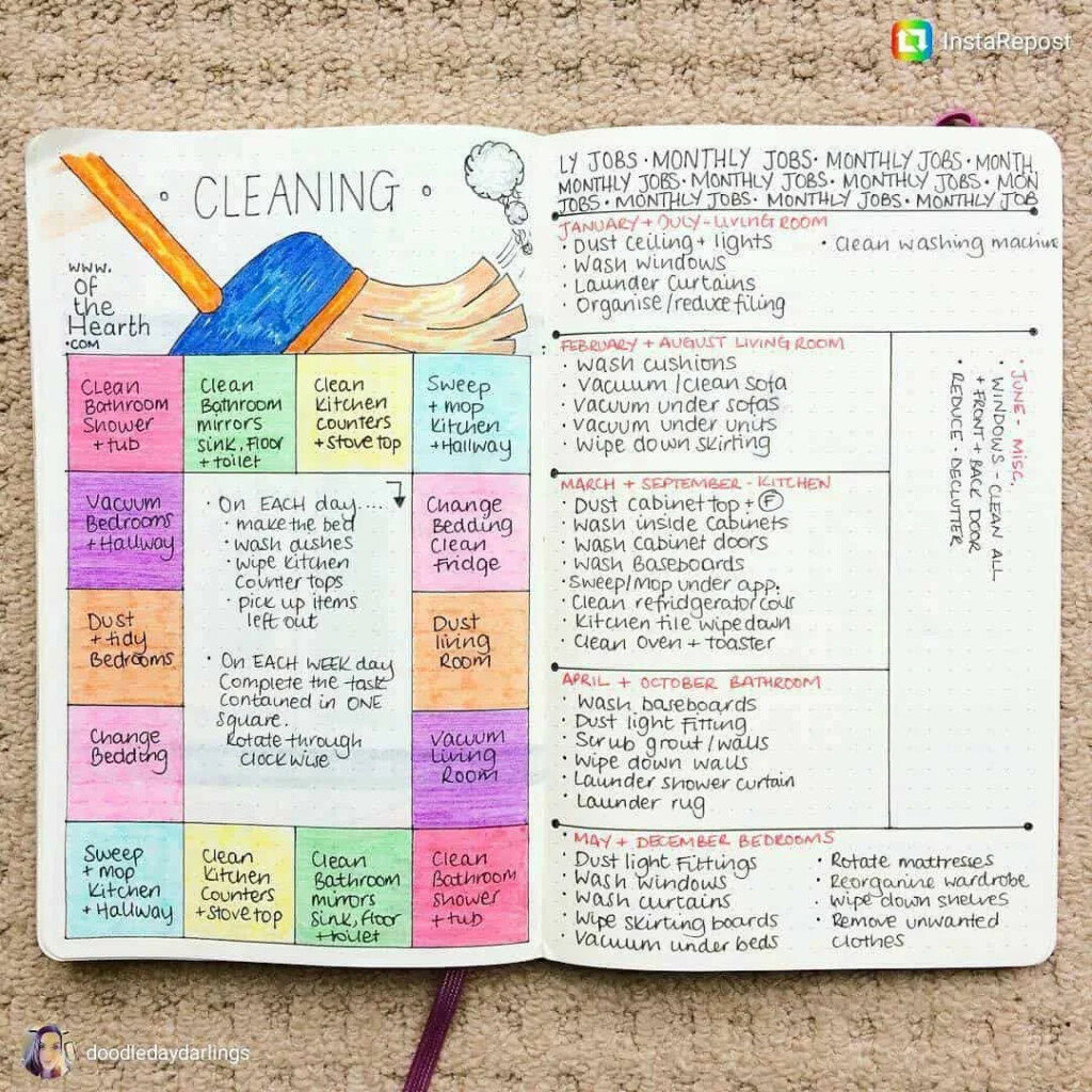 25 Bullet Journal Cleaning Schedule Spreads to Turn You Into A 