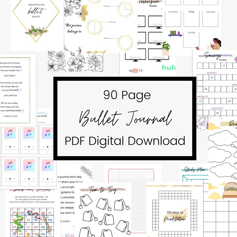 90 Page Printable Bullet Journal Pages Premade Bullet Journal Etsy UK