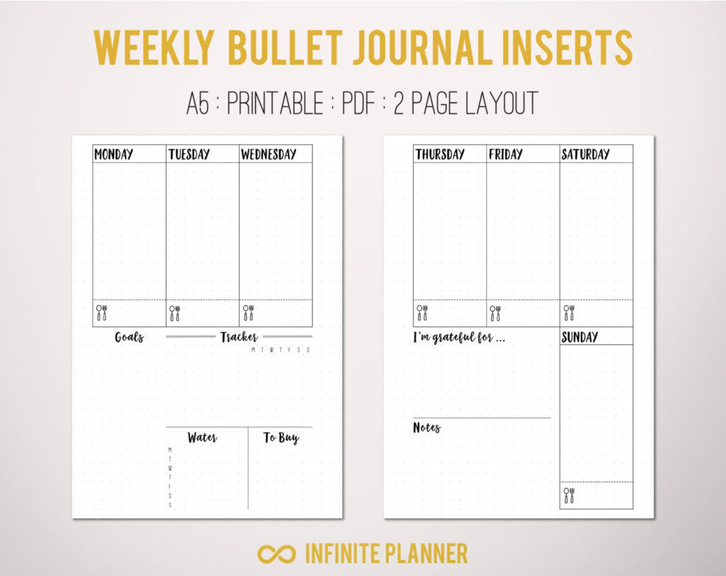 A5 Weekly Layout On 2 Pages Bullet Journal Printable