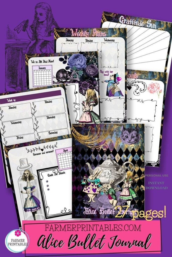 Alice In Wonderland Printable Journal Bullet Journal Undated Calendar 