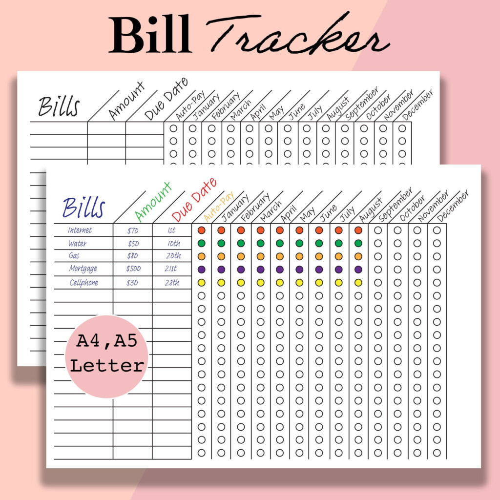 Bill Tracker Printable Monthly yearly Bill Organizer A4 Etsy