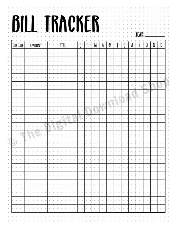 Bullet Journal Bill Tracker Printable Monthly Bill Payment Etsy 