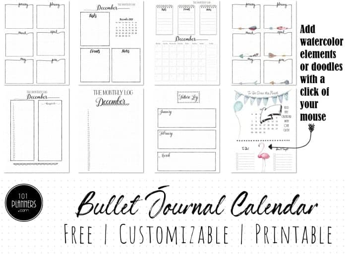 Bullet Journal Calendar Free Customizable Printable