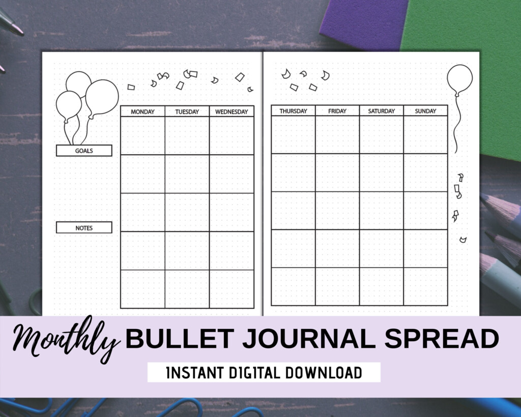 Bullet Journal Monthly Spread Printable Free Printable Templates