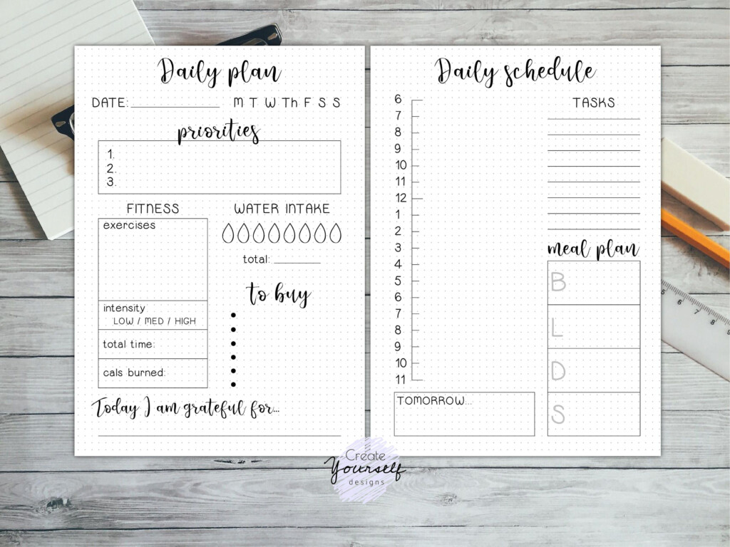 Daily Bullet Journal Printable Daily Planner Bullet Journal Insert 