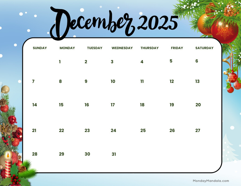 December 2025 Calendar Christmas Theme Printables For All Ages Gabie 