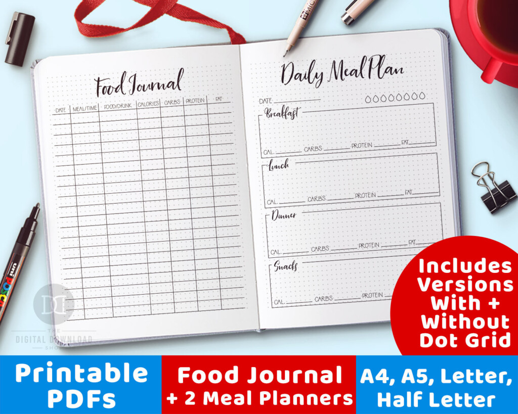 Food Journal Printable 2 Meal Planner Printables Bullet Etsy