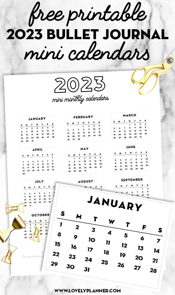 Free Printable 2023 Bullet Journal Mini Calendars Lovely Planner