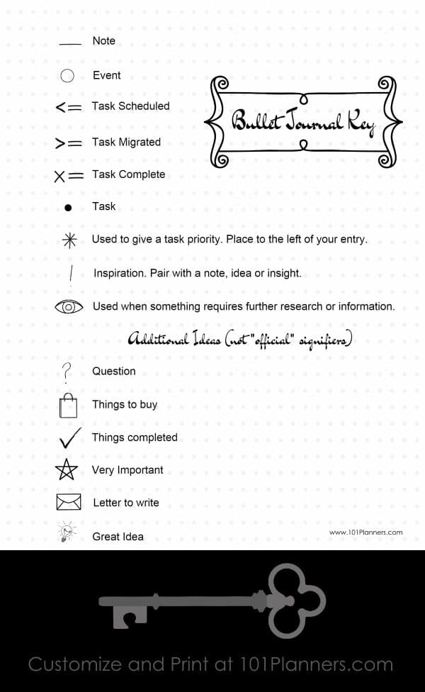 FREE Printable Bullet Journal Key Edit Online Then Print