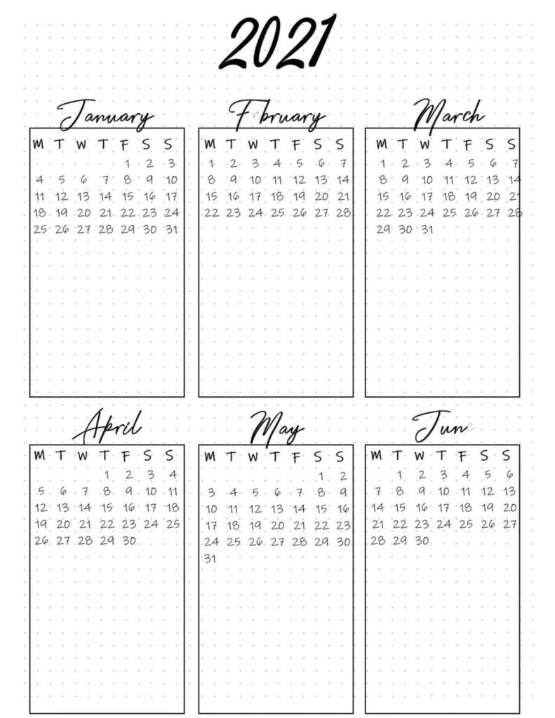 FREE Printable Bullet Journal Year At A Glance Calendar Bullet 