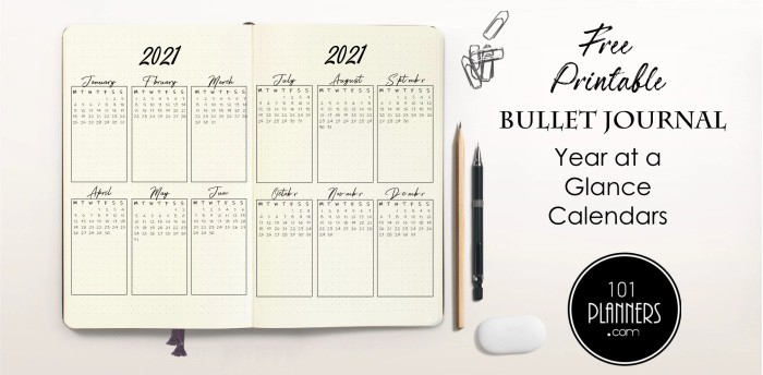 FREE Printable Bullet Journal Year At A Glance Calendar