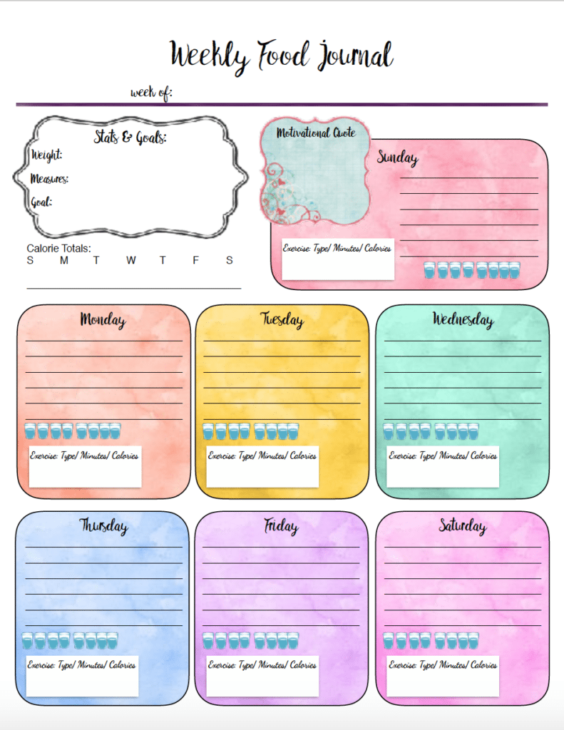 Free Printable Food Journal 6 Different Designs