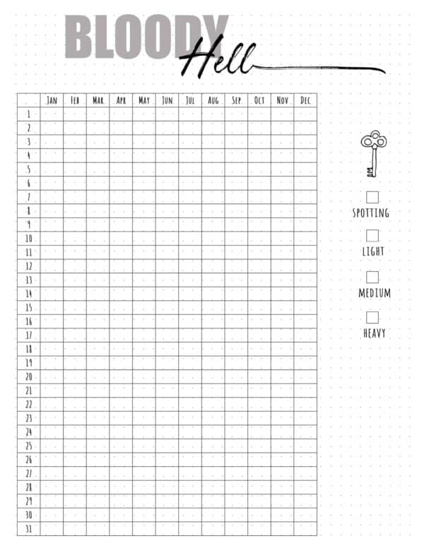 FREE Printable Period Tracker Bullet Journal Customizable