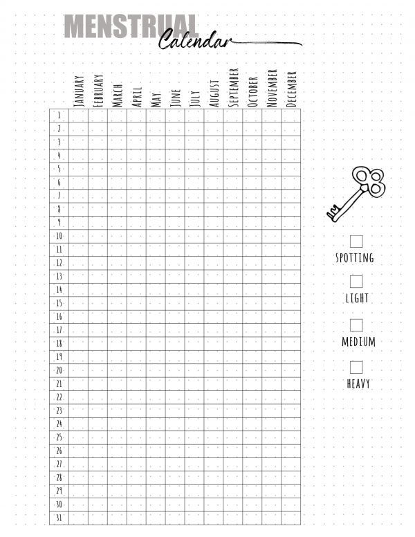 FREE Printable Period Tracker Bullet Journal Customizable Reading 