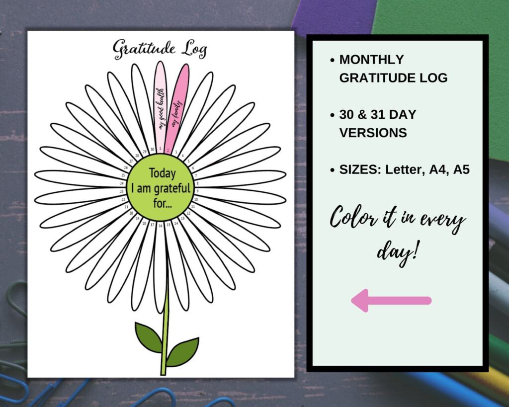 Gratitude Log Printable Gratitude Journal Flower Gratitude Etsy