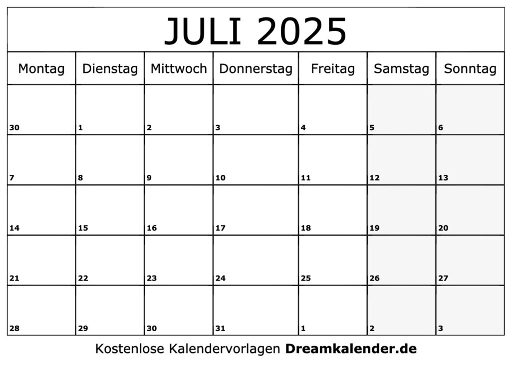 Kalender Juli 2025