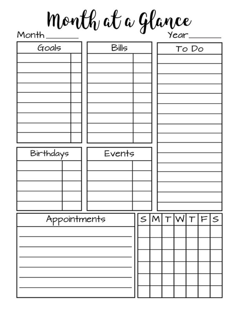 Month At A Glance Printable Day At A Glance Bullet Journal Printable 