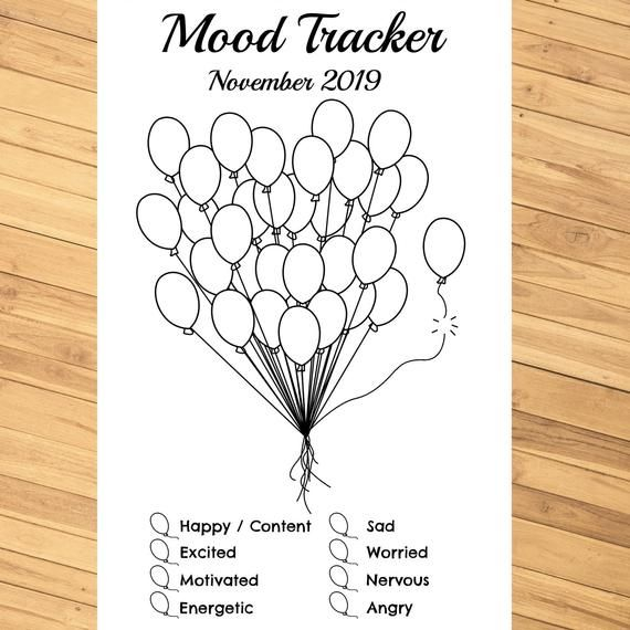 Monthly Mood Tracker Balloons Editable Printable PDF For Etsy 