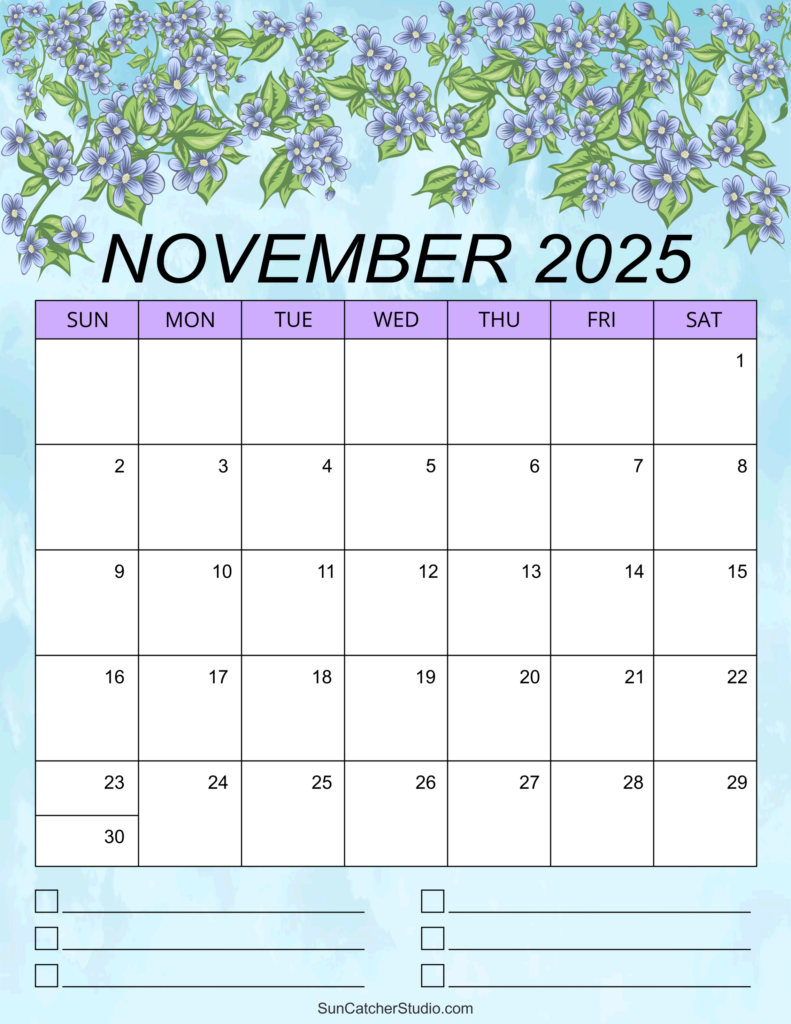 November 2025 Calendar Free Printable DIY Projects Patterns 