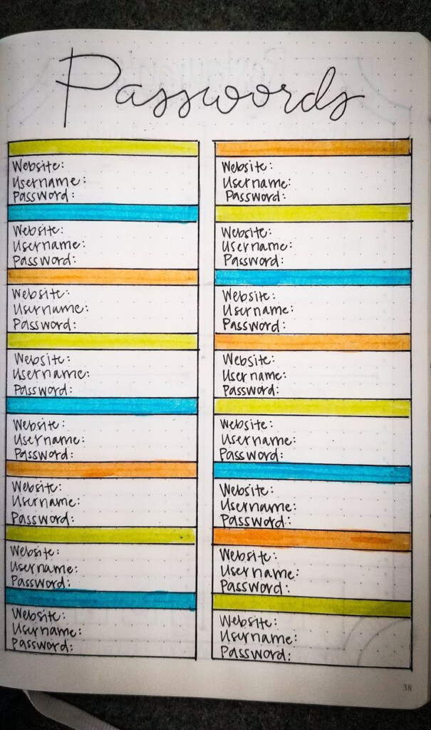 Passwords Log Bullet Journal PDF In 2020 Bullet Journal Writing 