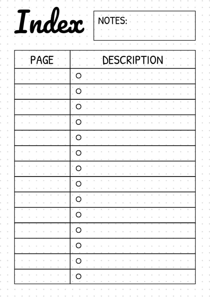 Personalize This Doodle Simple Bullet Journal Table Of Contents Layout 