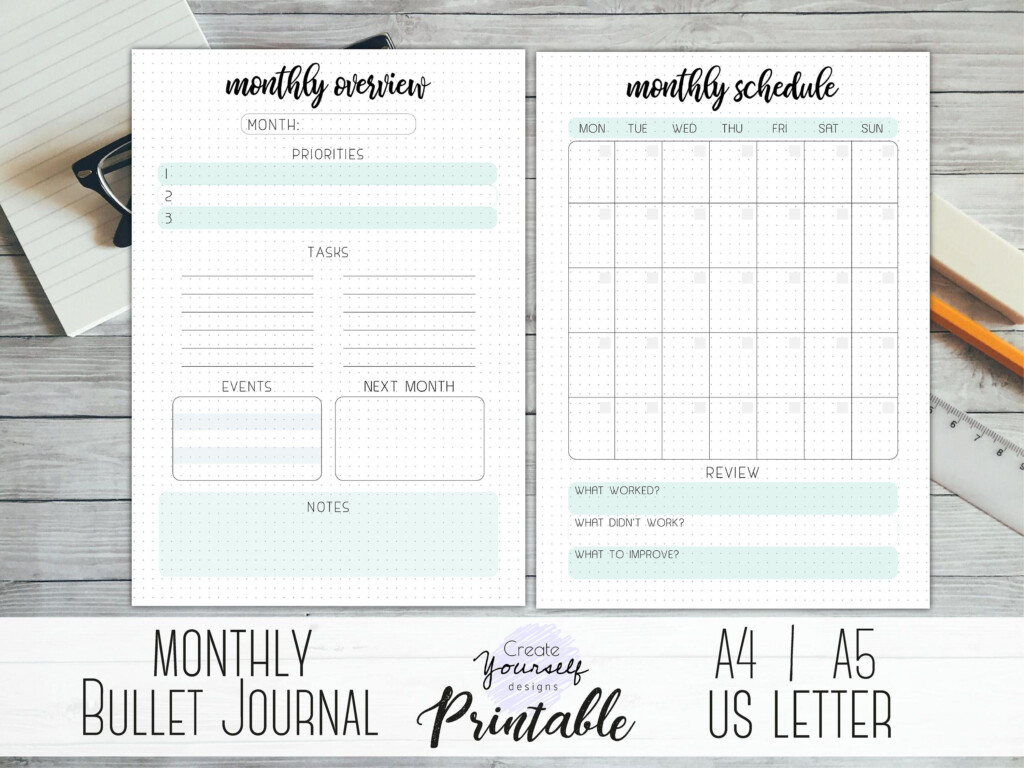 Printable Monthly Bullet Journal Monthly Log Monthly Etsy