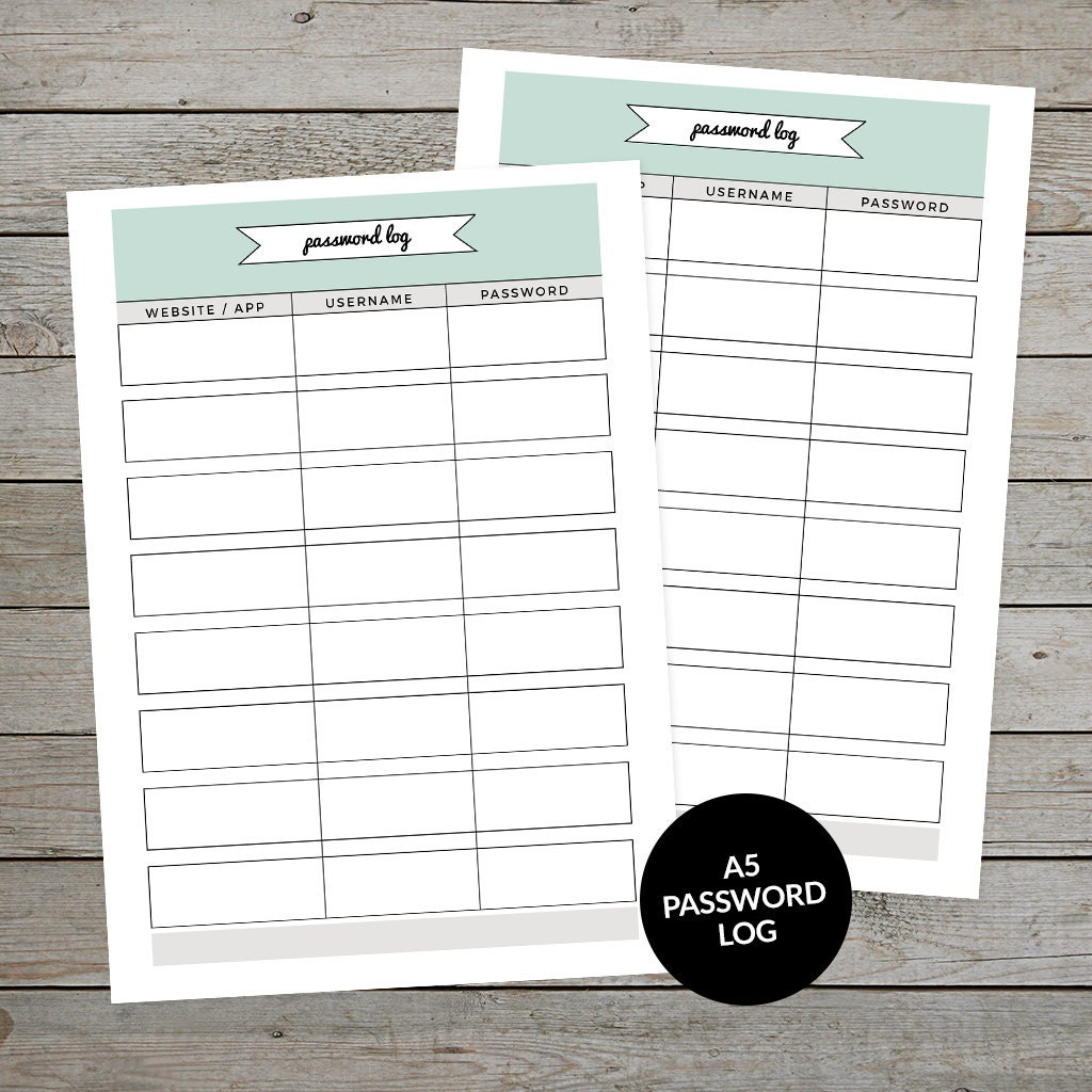 Printable Password Log Bullet Journal Password Log Etsy Australia