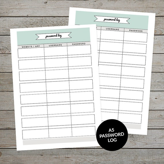 Printable Password Log Bullet Journal Password Log Printable 