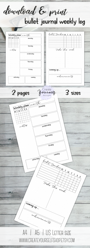 Printable Weekly Bullet Journal Insert With 2 Pages 2 Weekly 