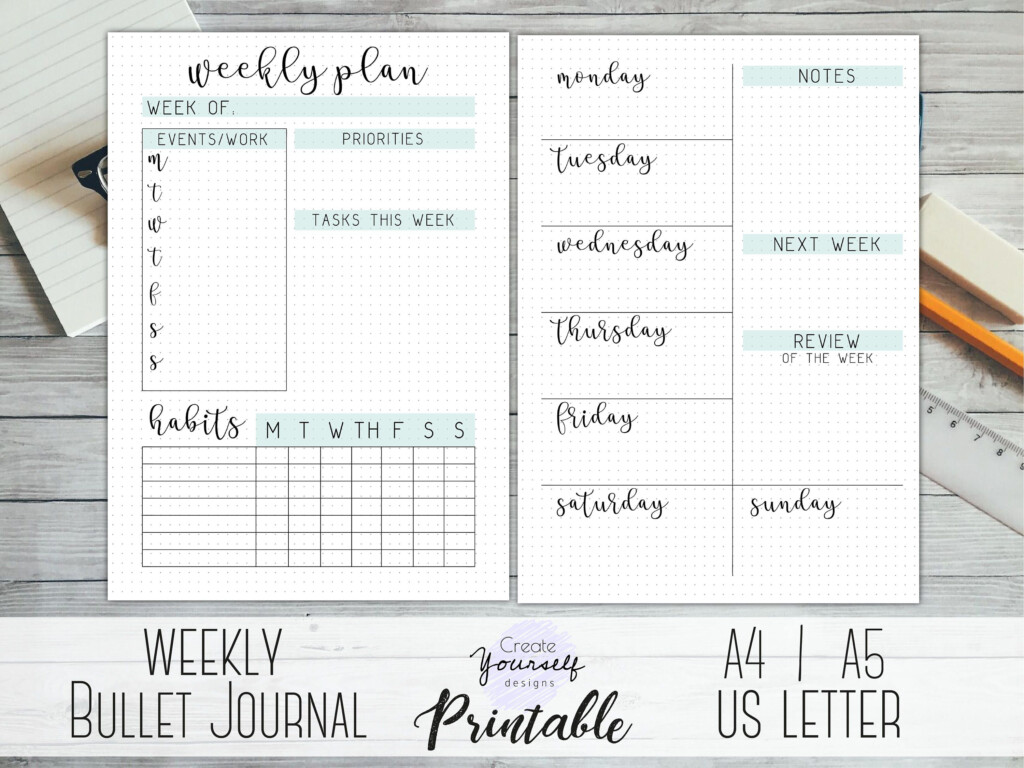 Printable Weekly Bullet Journal Planner Insert Printable Planner 