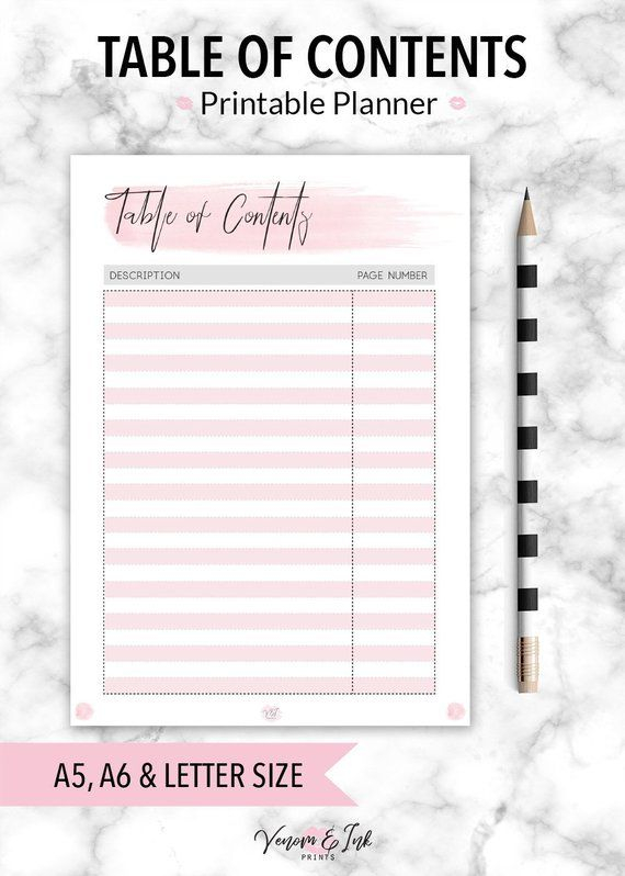 Table Of Contents Planner Printable Printable Planner Bujo Bullet 