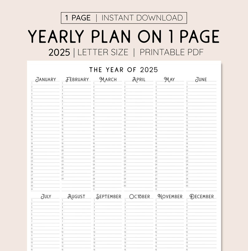 Year At A Glance Calendar 2025 Bullet Journal Donny Shoshana